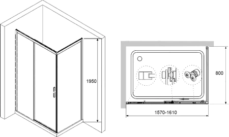 душевой уголок rgw leipzig le-12b+80 см (157-161)x80x195 профиль черный матовый, стекло прозрачное