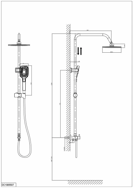 душевая система d&k dc1005507, хромированная, вертикальный монтаж