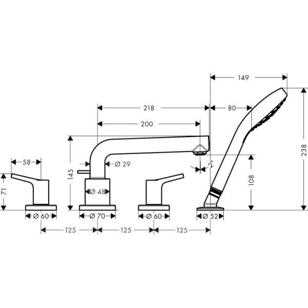 смеситель на борт ванны hansgrohe talis s 72419000