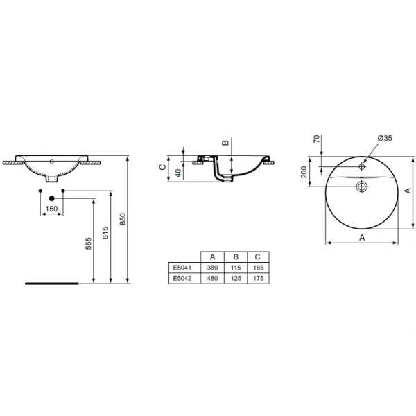 раковина встраиваемая ideal standard connect 48 e504201, цвет белый