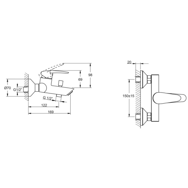 смеситель для ванны vitra dynamic s a40953exp