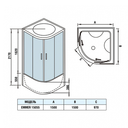 душевой бокс weltwasser ww500 emmer 15055-2 150х150 10000004658 профиль хром стекло прозрачное