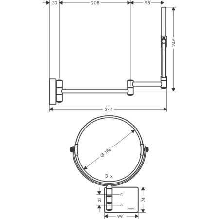 косметическое зеркало x 3 hansgrohe addstoris 41791340