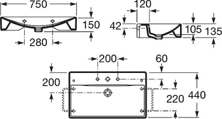 раковина накладная roca diverta 75 см, 327110000, цвет белый