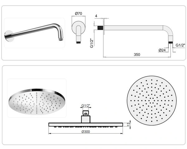 душевой комплект almar shower kit e221008.cr, верхний душ, ручной душ, шланг, шланговое подключение с держателем, хром