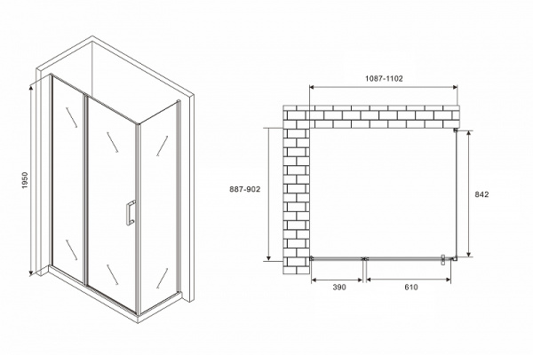 душевой уголок abber sonnenstrand 110x90 ag04110bs-s90b профиль черный стекло прозрачное