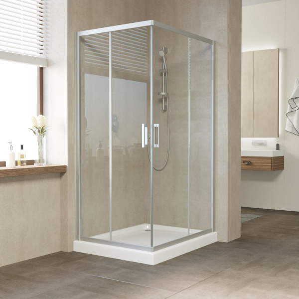 душевой уголок vegas glass za-f 90*80 07 01 профиль матовый хром, стекло прозрачное