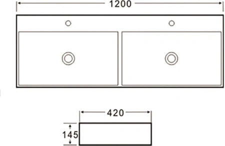 раковина santiline sl-2114 накладная/подвесная, 120x42 см, двойная, белая