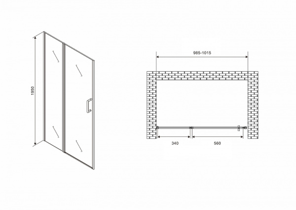 душевая дверь abber sonnenstrand 100 ag04100bs профиль черный стекло прозрачное