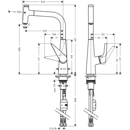 смеситель для кухни 300 с выдвижным изливом hansgrohe talis select m51 72821000, хром