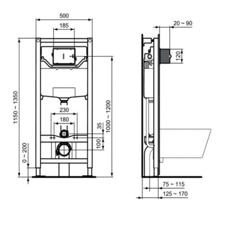 комплект подвесной унитаз k819501 + система инсталляции r020467 + r0121aa standard prosys connect air k819501par0121aa