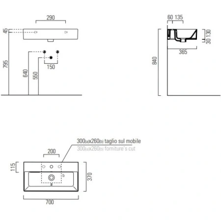раковина gsi kube x 9455111 подвесная, 70x37 см, bianco lucido (белый глянец)
