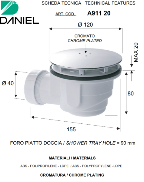 Daniel Daniel Docce Сифон для д/поддона со сливным отверстием диам. 90 мм, бронза