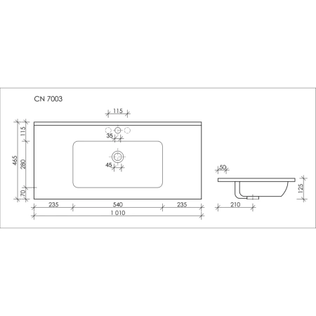 раковина ceramicanova element cn7003 встраиваемая, сверху, 101х46.5 см, белая