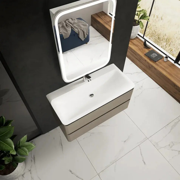 тумба под раковину aquame s4 100 aqm900410bg подвесная цвет бежевый