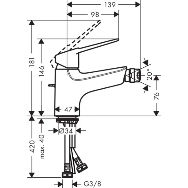 смеситель для биде с донным клапаном hansgrohe novus loop 71233000