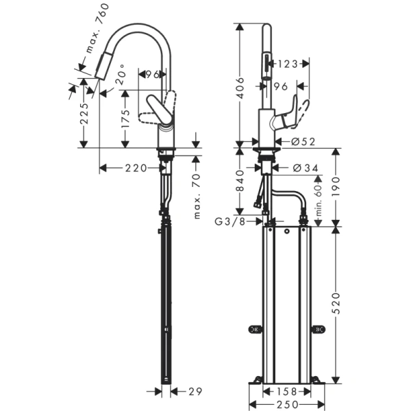 смеситель для кухни hansgrohe focus m41 73880800, сталь
