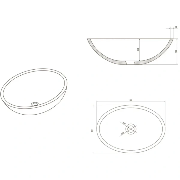 раковина накладная nt bagno ravenna nt403, 50х35х16 см