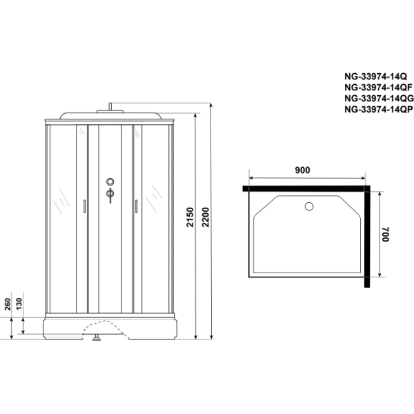 душевая кабина niagara classic 90x70 ng-33974-14q без гидромассажа