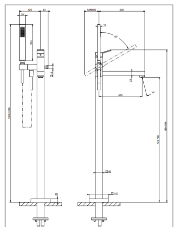 смеситель для ванны и душа gessi rettangolo k 53129#031 напольный