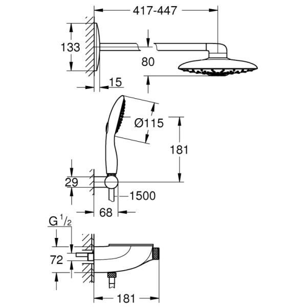 душевой комплект grohe rainshower system smartcontrol 360 duo 26443000