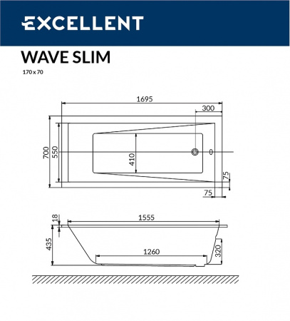 акриловая ванна excellent wave slim 170x70 "soft" цвет бронза