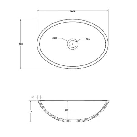 раковина накладная nt bagno milano nt401, 60х40х15,5 см