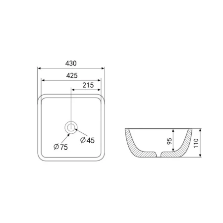 раковина abber rechteck ac2205 43х43 см, накладная, цвет белый