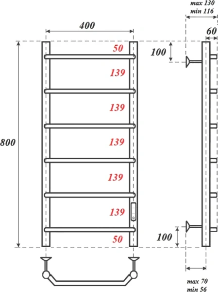 полотенцесушитель point виктория pn06848 электрический, 40x80 см, хром