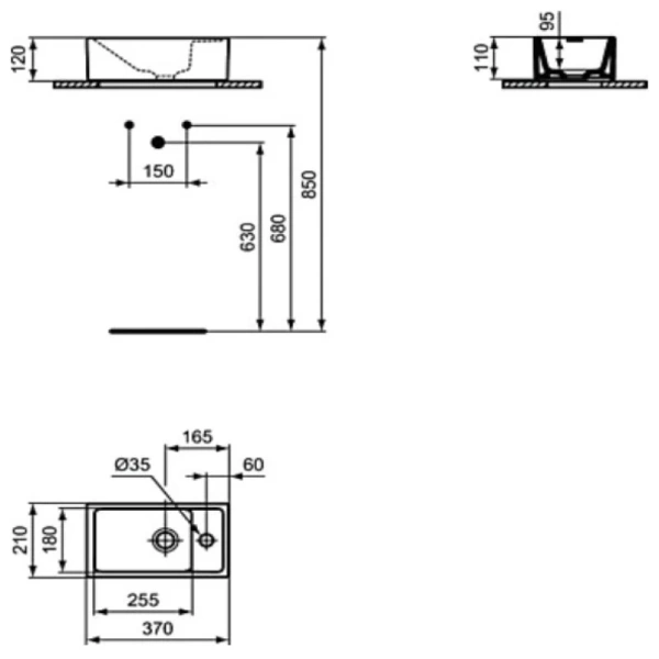 раковина накладная ideal standard tempo 37х21 см, белый, e210901