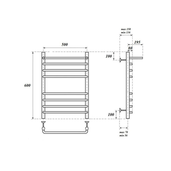 полотенцесушитель водяной point pn09156sp п7 500x600 с полкой цвет хром