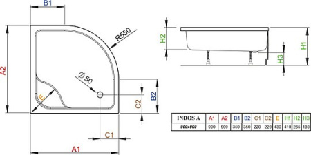 акриловый поддон 90x90 см radaway indos a sia9090-01