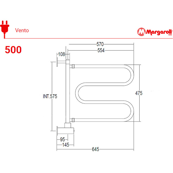 электрический полотенцесушитель margaroli vento 500 box 500obb бронза