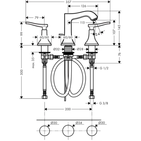 смеситель для раковины с донным клапаном hansgrohe metropol classic 31330000