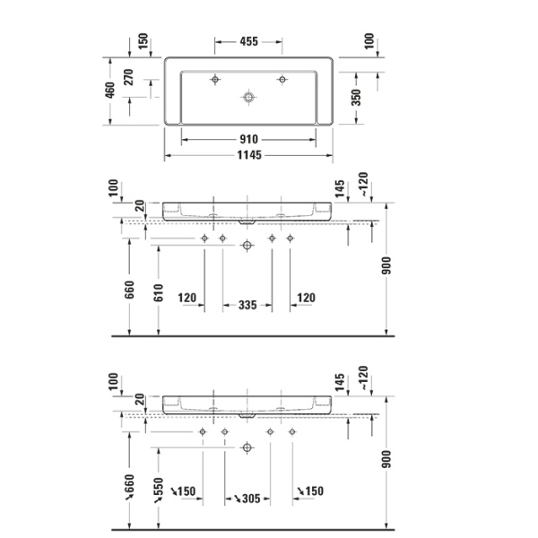 раковина duravit bento starck box 2660113272 накладная 1145х460мм,, с 2 отв под смеситель, белая с покрытием hygieneglaze