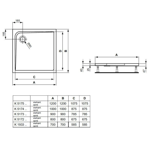 душевой поддон 90×90 см ideal standard k517301 ultraflat
