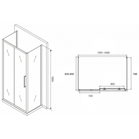 душевой уголок abber schwarzer diamant 160x85 ag30160h-s85-s85 профиль хром стекло прозрачное