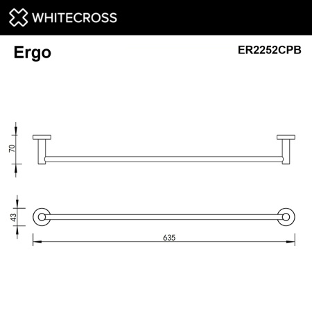полотенцедержатель 600 мм. whitecross ergo er2252cpb брашированная медь