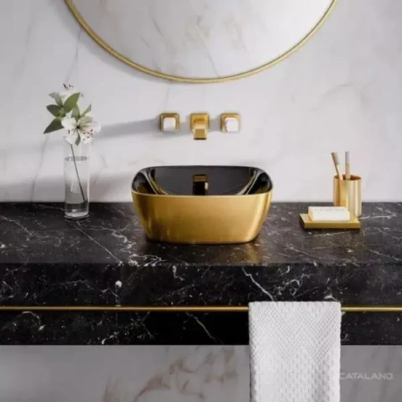 раковина catalano alvea 140apgrlxno накладная, без отв., 40x40см, черный/золото