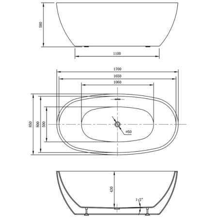 акриловая ванна 170х85 см vincea vbt-404-1700