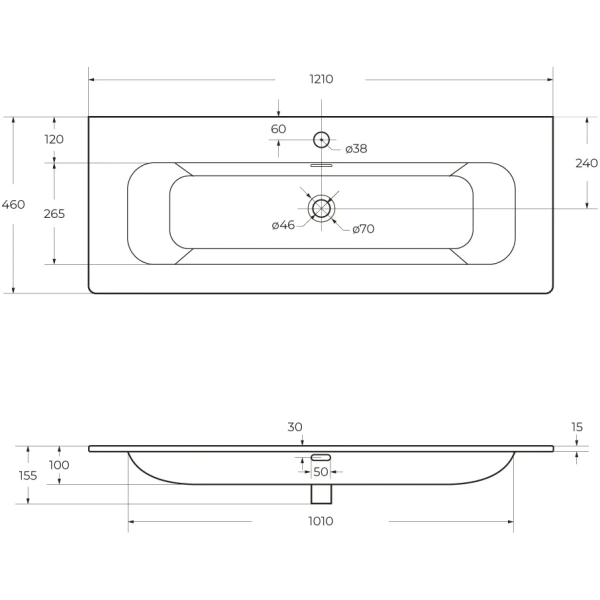 раковина cezares eco czr-8073-120 121x46 см, накладная, белый