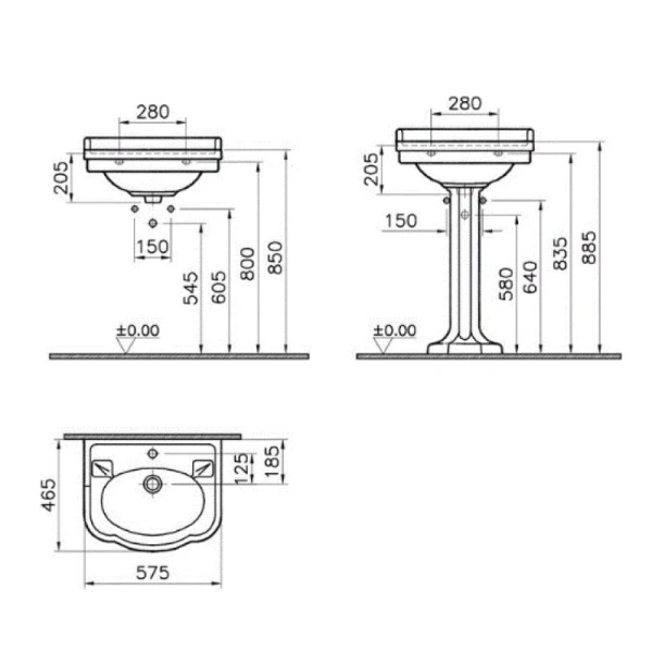 раковина подвесная vitra efes 57 см белый, 6155b003-0001