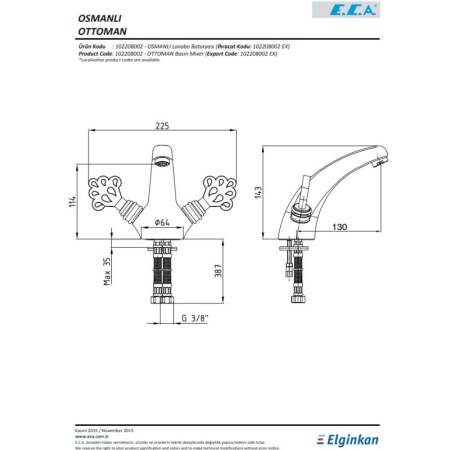 смеситель для раковины e.c.a ottaman 102208002ex