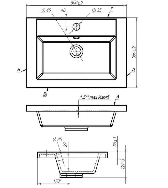 раковина полувстраиваемая из искусственного мрамора art&max am-lav-500-mr-a