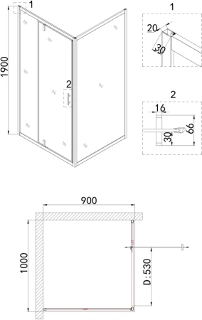 душевой уголок niagara nova ng-63-10a-a90 100x90, прямоугольный цвет хром