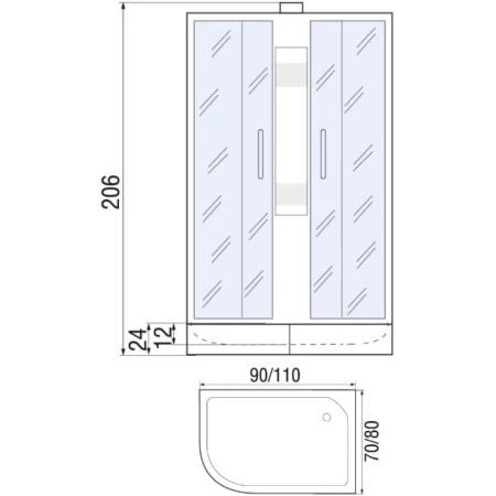 душевая кабина river nara б/к 90х70 мт r 10000003638 с поддоном