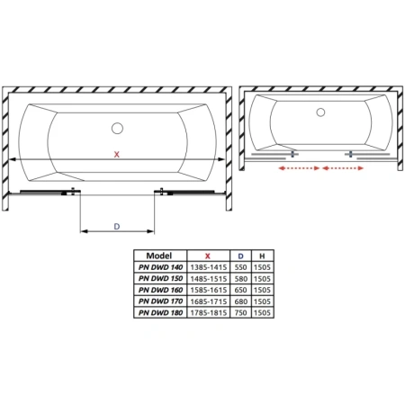 шторка для ванны radaway idea black pn dwd 140 10004140-54-01 прозрачное