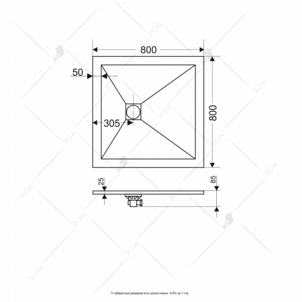 душевой поддон из искусственного камня rgw stt st-0088g 80x80x2,5 графит