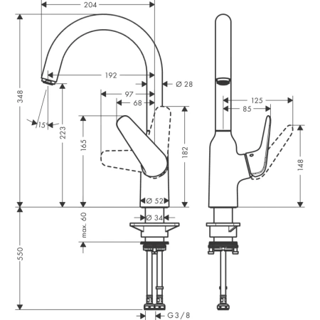 смеситель для кухни hansgrohe focus m42 71802000, хром