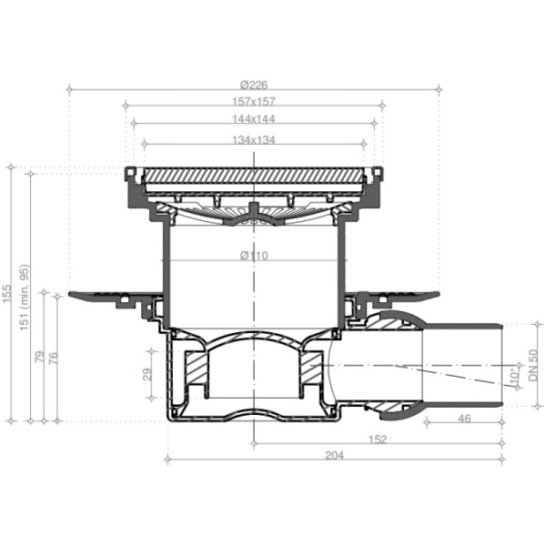 душевой трап 144x144/50 мм pestan confluo standard ceramic 1 13000085 под плитку